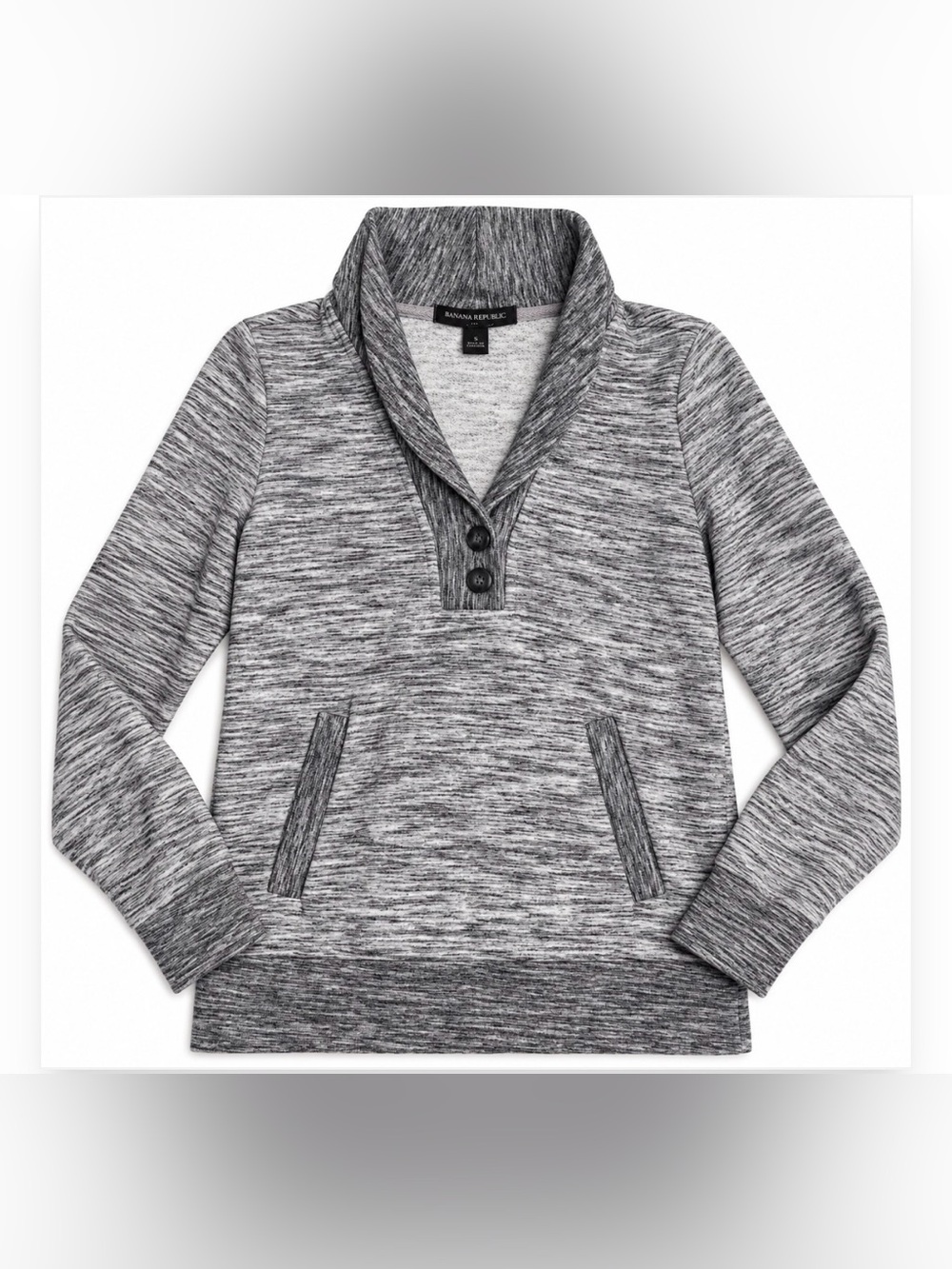 Banana Republic Shawl Collar Pullover Sweatshirt S Gray Marled 2 Button